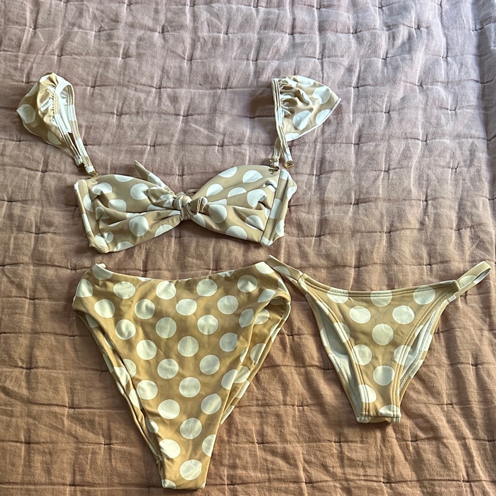 Montce swim Polka Dot Bikini Set 3 pieces. Two bottoms and a top.